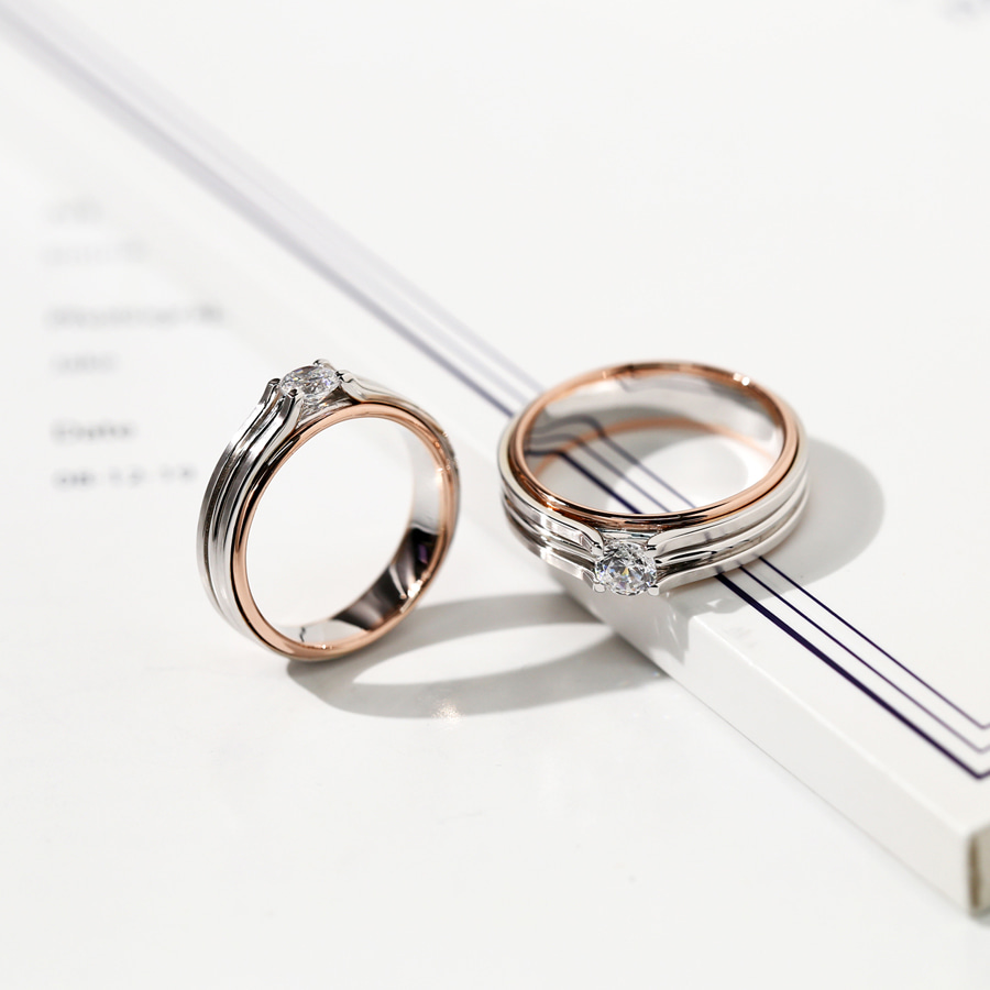 하모니 - 3부다이아몬드 고급스러운 청담예물 결혼반지 커플링